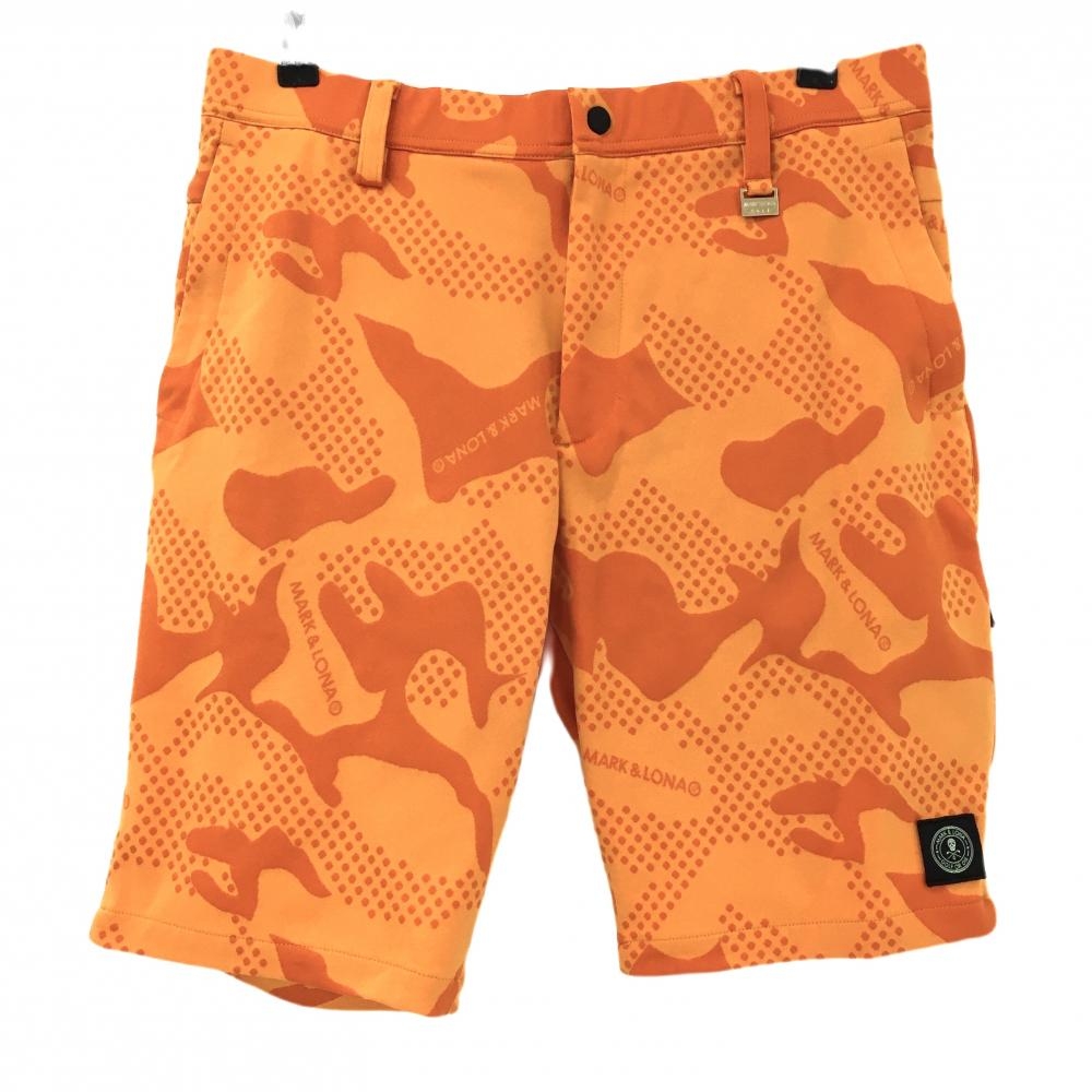 【美品】マークアンドロナ ハーフパンツ オレンジ カモフラ 迷彩  メンズ 50(XL) ゴルフウェア 2023年モデル MARK＆LONA
