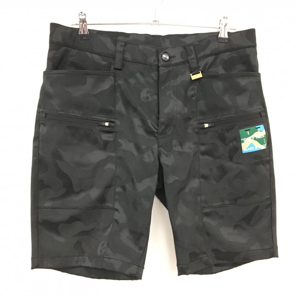 【超美品】マークアンドロナ ハーフパンツ 黒 カモフラ 迷彩 スカル ティー装着可 メンズ 48(L) ゴルフウェア MARK＆LONA