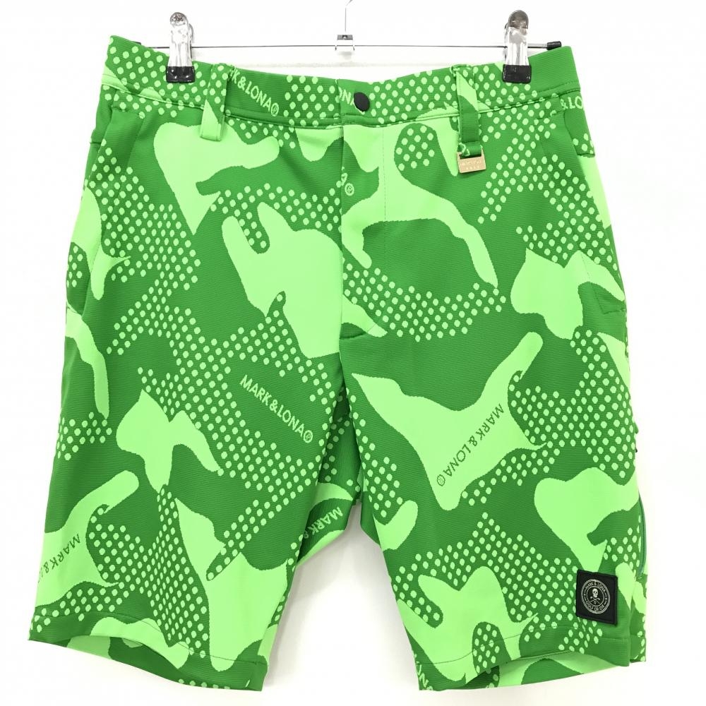 【美品】マークアンドロナ ハーフパンツ グリーン×ライトグリーン 総柄 ストレッチ  メンズ 46(M) ゴルフウェア MARK＆LONA