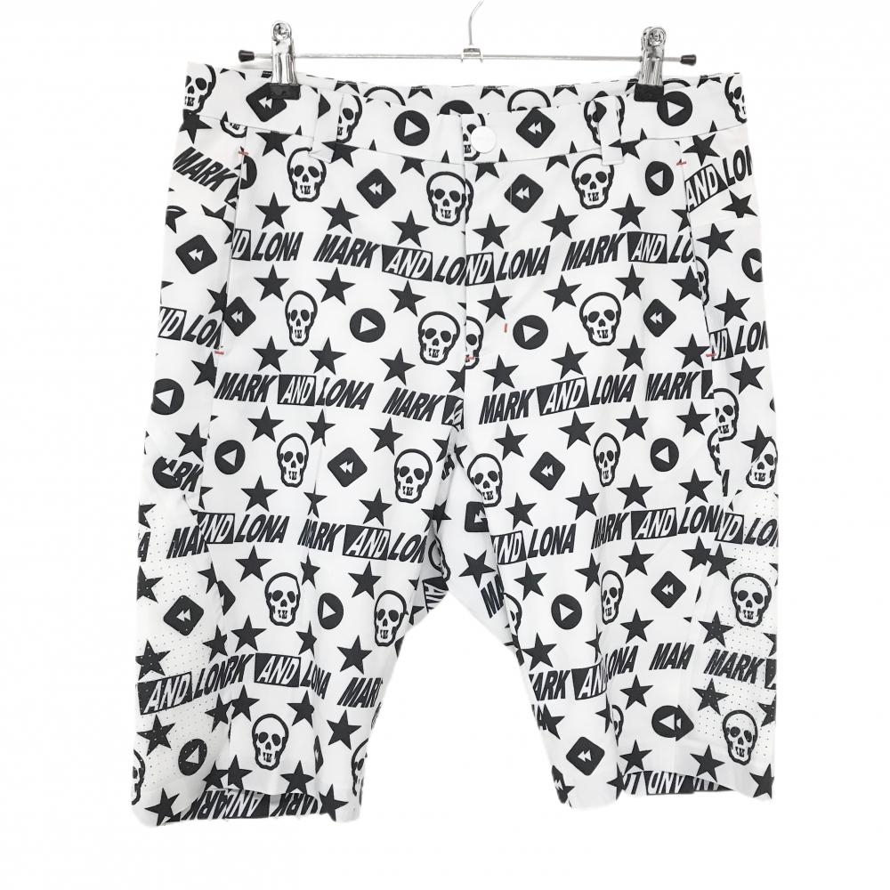 【超美品】マークアンドロナ ハーフパンツ 白×黒 総柄 裏地付 メンズ 48(L) ゴルフウェア MARK＆LONA