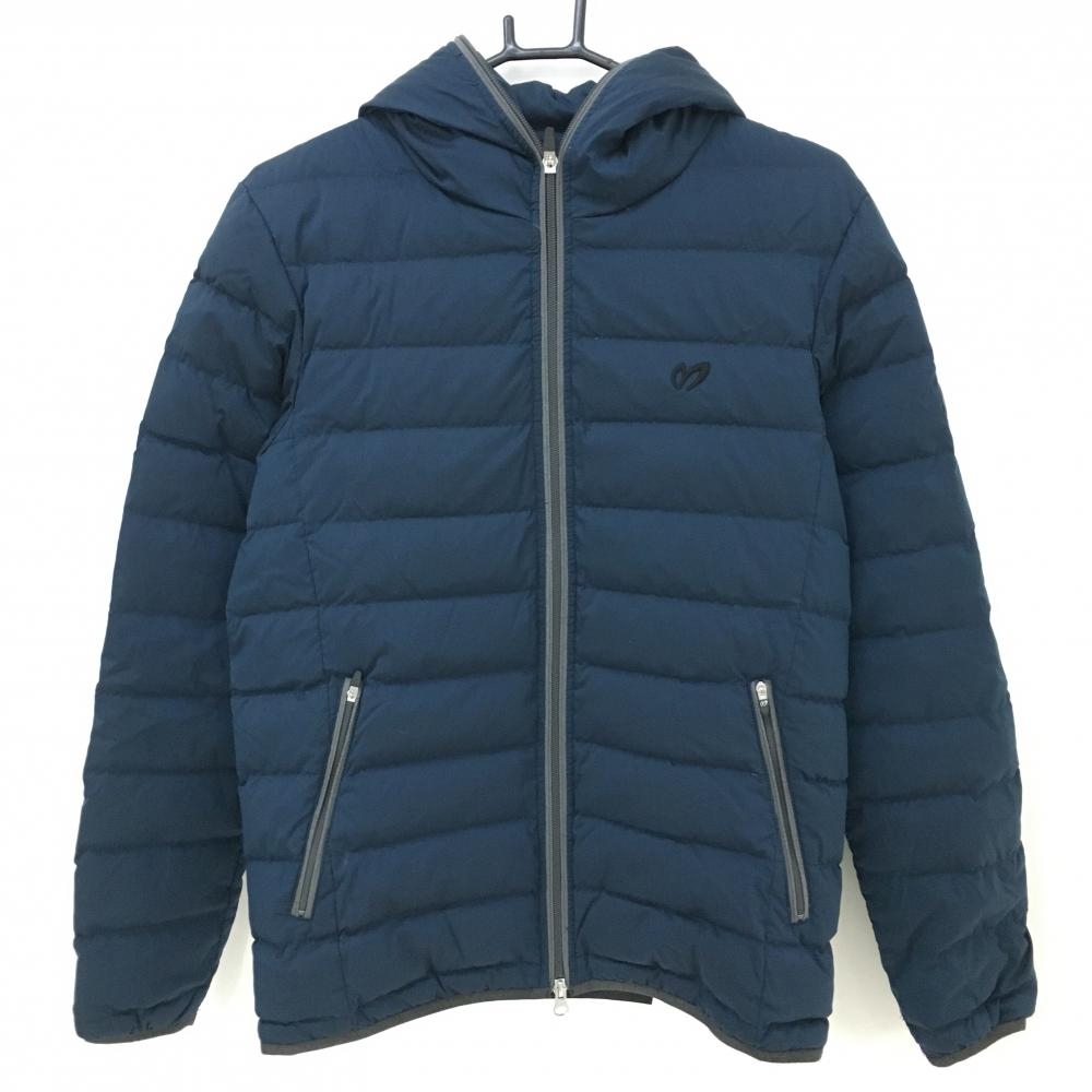 【超美品】マスターバニー フード付ダウンジャケット ネイビー ロゴ黒 ダウン80％ メンズ 4(M) ゴルフウェア MASTER BUNNY EDITION