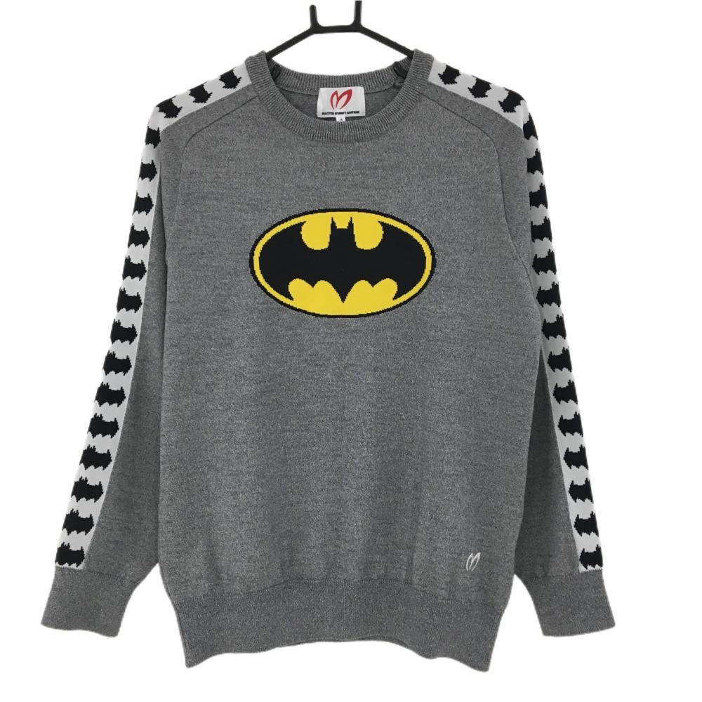 【超美品】マスターバニー×バットマン セーター グレー×黒 ビッグロゴ BATMAN ニット メンズ 4(M) ゴルフウェア MASTER BUNNY EDITION