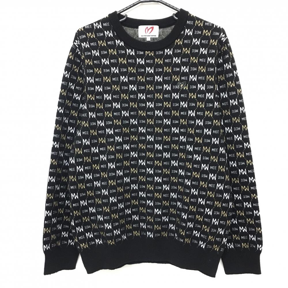 【美品】マスターバニー セーター 黒×白×ベージュ ロゴ総柄 ウール混  メンズ 6(XL) ゴルフウェア 2023年モデル MASTER BUNNY EDITION