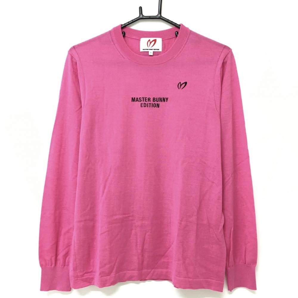 【超美品】マスターバニー セーター ピンク ロゴ黒 シルク混 ニット メンズ 5(L) ゴルフウェア 2023年モデル MASTER BUNNY EDITION