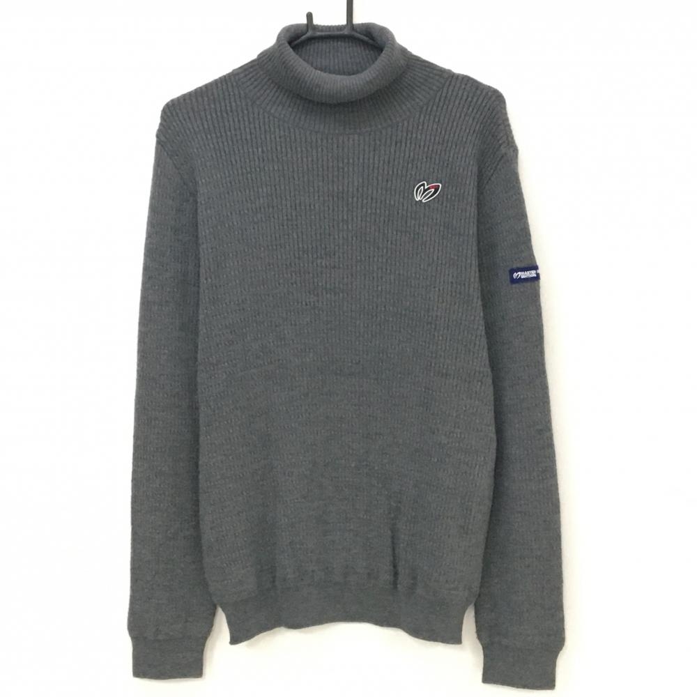 【美品】マスターバニー セーター グレー 細ケーブル編み ウール混 タートルネック メンズ 6(XL) ゴルフウェア MASTER BUNNY EDITION