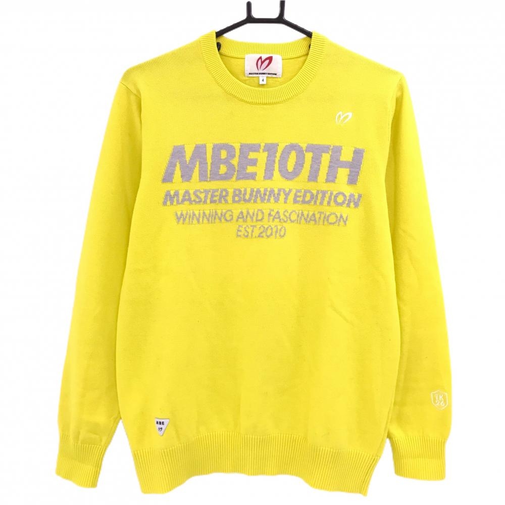 【美品】マスターバニー セーター イエロー×グレー フロントロゴ カシミヤ混 メンズ 4(M) ゴルフウェア MASTER BUNNY EDITION