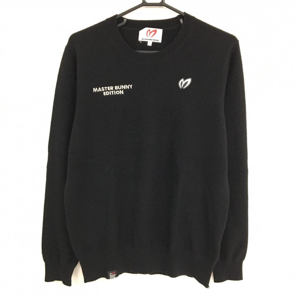 【超美品】マスターバニー セーター 黒 ロゴシルバー カシミヤ100％ ニット  メンズ 5(L) ゴルフウェア MASTER BUNNY EDITION