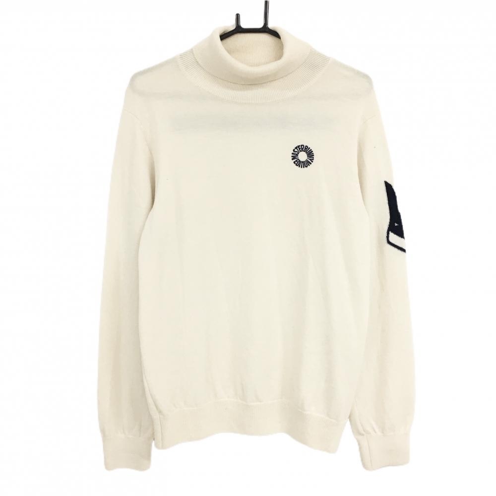 マスターバニー タートルネックセーター アイボリー×ネイビー ロゴ刺しゅう ニット メンズ 5(L) ゴルフウェア MASTER BUNNY EDITION