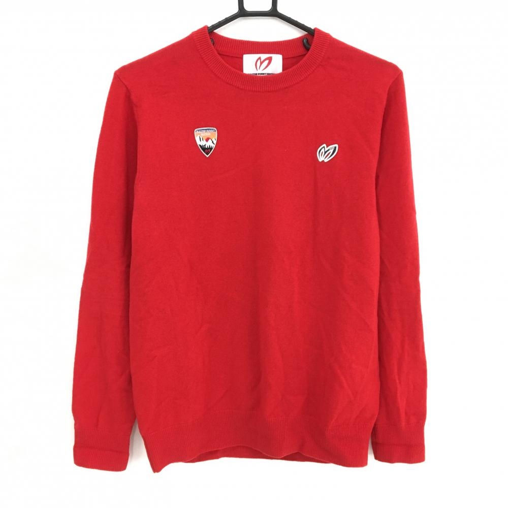 【美品】マスターバニー セーター レッド 胸ロゴ ウール・カシミヤ混 ニット  メンズ 4(M) ゴルフウェア MASTER BUNNY EDITION