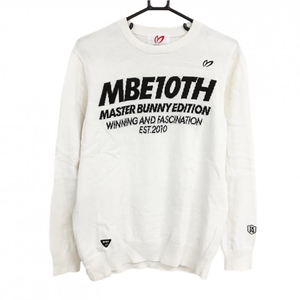 【美品】マスターバニー セーター 白×黒 フロントロゴ カシミヤ混 ニット メンズ 4(M) ゴルフウェア MASTER BUNNY EDITION