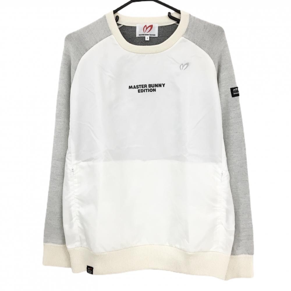 マスターバニー 異素材セーター 白×グレー系 前身頃ナイロン生地 ウール混 ニット メンズ 4(M) ゴルフウェア MASTER BUNNY EDITION