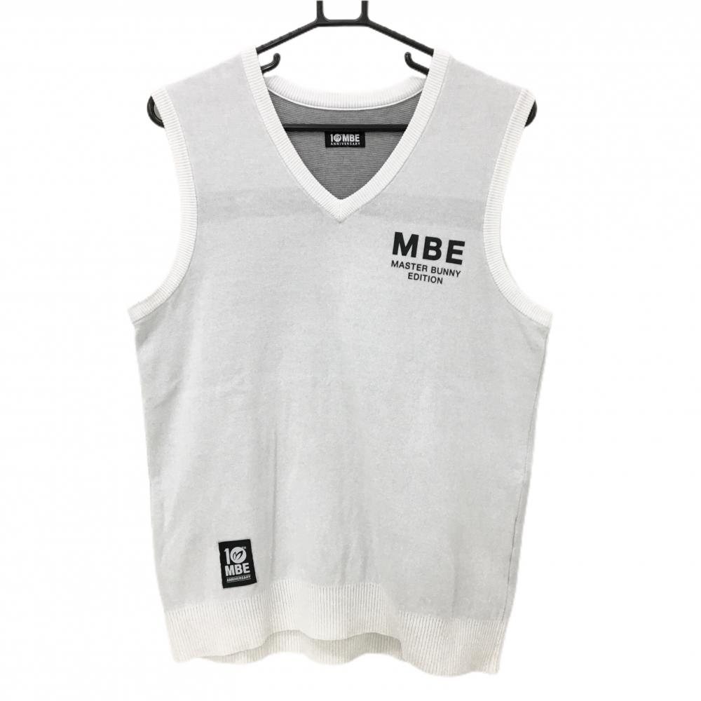【超美品】マスターバニー ニットベスト 白×黒×グレー 10周年 Vネック コットン混 メンズ 4(M) ゴルフウェア MASTER BUNNY EDITION