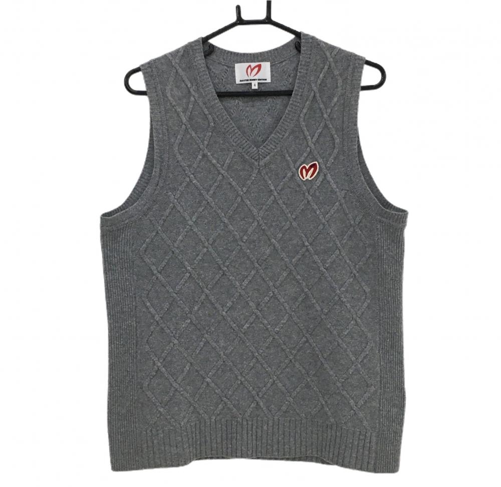 【美品】マスターバニー ニットベスト グレー ダイヤ編み カシミヤ混 Vネック  メンズ 4(M) ゴルフウェア MASTER BUNNY EDITION