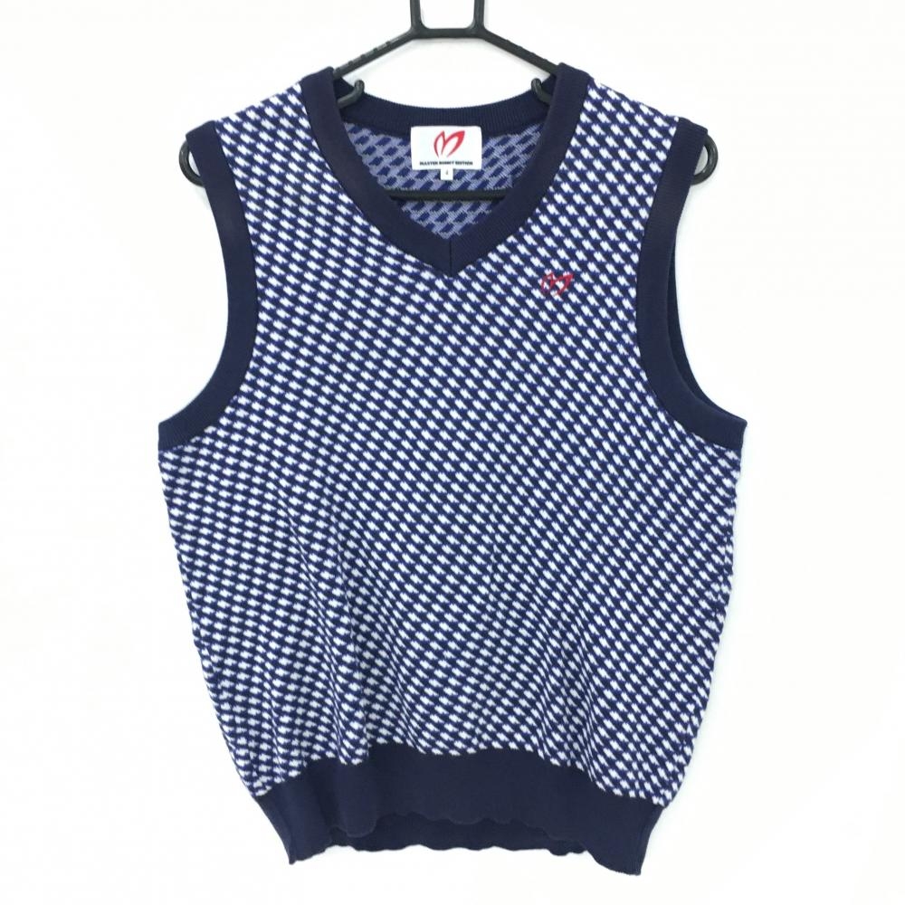 マスターバニー ニットベスト ネイビー×白 総柄 コットン100％ メンズ 4(M) ゴルフウェア MASTER BUNNY EDITION