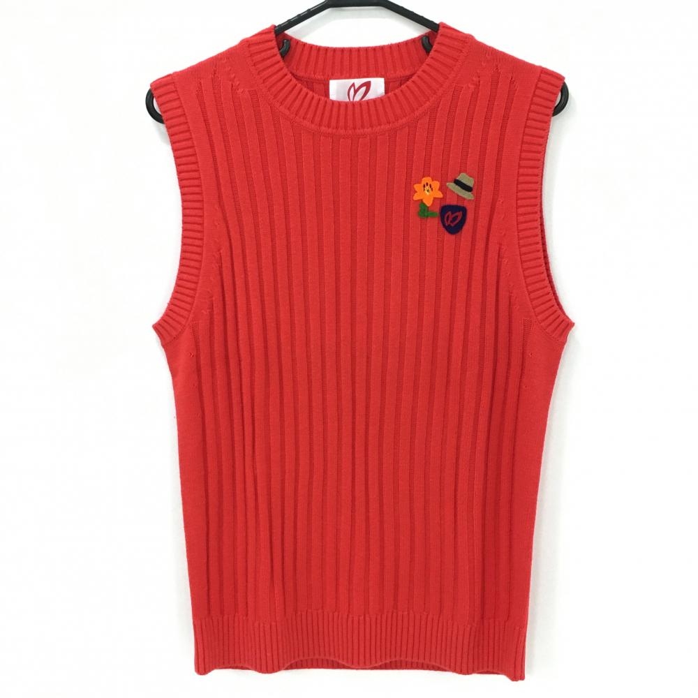 【超美品】マスターバニー ニットベスト レッドオレンジ ロゴ 花 ハット メンズ 5(L) ゴルフウェア MASTER BUNNY EDITION