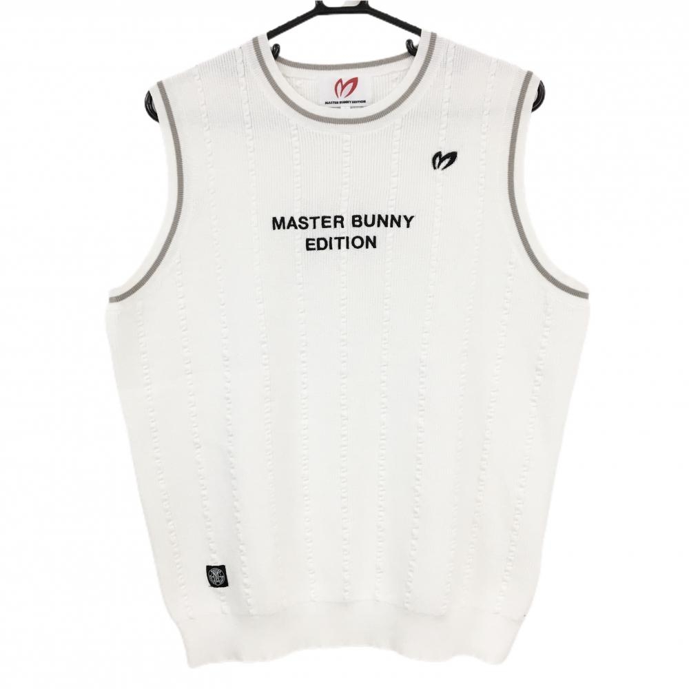 【美品】マスターバニー ニットベスト 白×グレージュ メンズ 5(L) ゴルフウェア 2024年モデル MASTER BUNNY EDITION