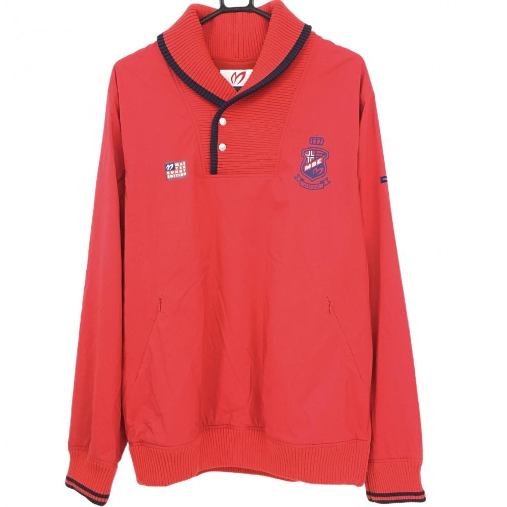 【美品】マスターバニー ジャケットブルゾン レッド×ネイビー 背面ロゴプリント 裏地微起毛  メンズ 6(XL) ゴルフウェア MASTER BUNNY EDITION