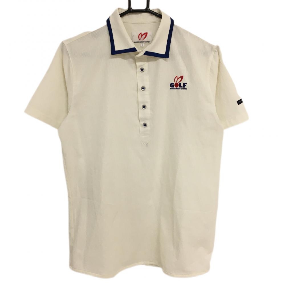 マスターバニー 半袖ポロシャツ 白×ブルー 襟ライン メンズ 4(M) ゴルフウェア MASTER BUNNY EDITION