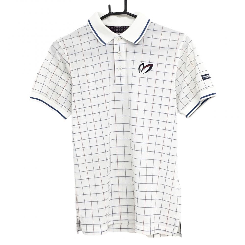 マスターバニー 半袖ポロシャツ 白×ブルー 格子チェック  メンズ 3(S) ゴルフウェア MASTER BUNNY EDITION
