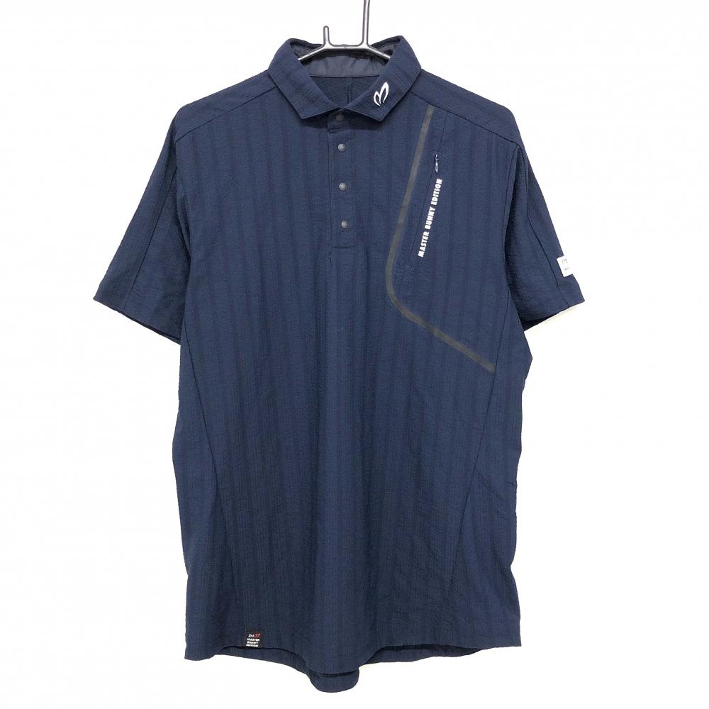 【超美品】マスターバニー 半袖ポロシャツ ネイビー ストライプ織生地 メンズ 7(2XL) ゴルフウェア 大きいサイズ MASTER BUNNY EDITION