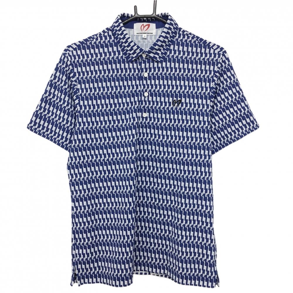 【超美品】マスターバニー 半袖ポロシャツ ブルー×白 ロゴ総柄  メンズ 4(M) ゴルフウェア 2024年モデル MASTER BUNNY EDITION