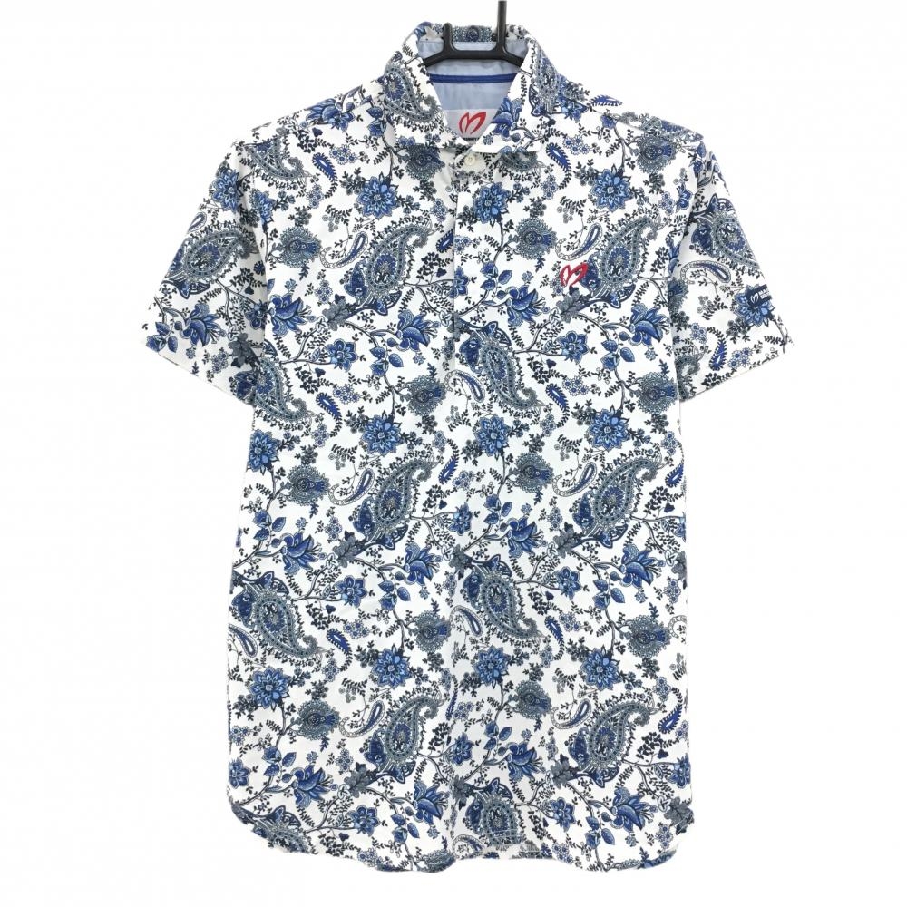 【美品】マスターバニー 半袖ポロシャツ 白×ネイビー 総柄  メンズ 4(M) ゴルフウェア MASTER BUNNY EDITION