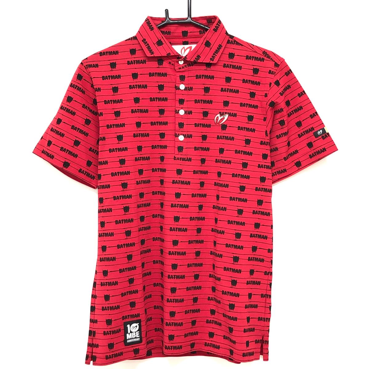 【超美品】マスターバニー×バットマン 半袖ポロシャツ レッド×黒 総柄 10周年 メンズ 5(L) ゴルフウェア MASTER BUNNY EDITION