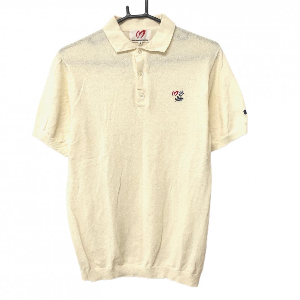 【美品】マスターバニー ニット半袖ポロシャツ アイボリー ロゴ刺しゅう メンズ 5(L) ゴルフウェア MASTER BUNNY EDITION