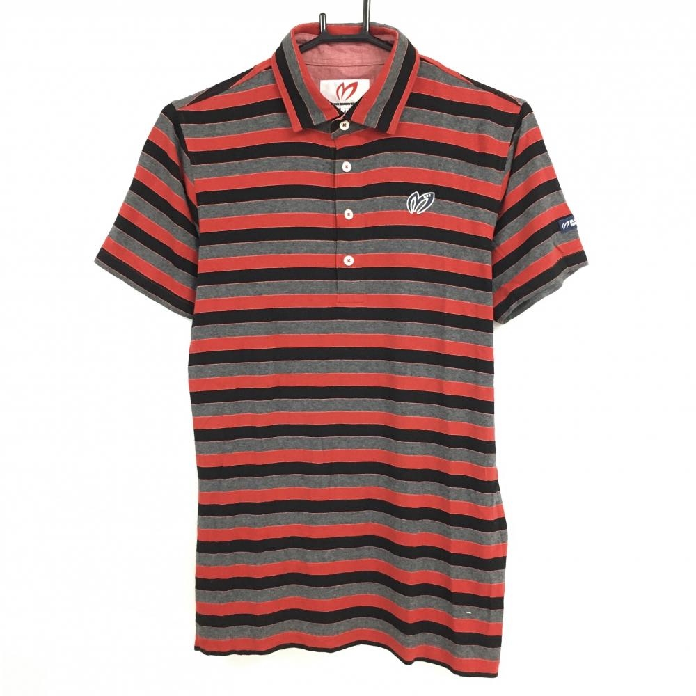 マスターバニー 半袖ポロシャツ グレー×レッド ボーダー  メンズ 4(M) ゴルフウェア MASTER BUNNY EDITION