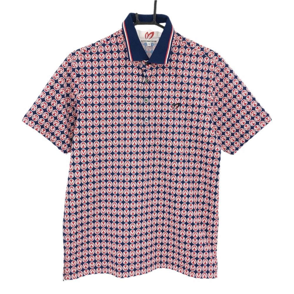 【超美品】マスターバニー 半袖ポロシャツ ネイビー×レッド 総柄 総柄 メンズ 4(M) ゴルフウェア 2025年モデル MASTER BUNNY EDITION