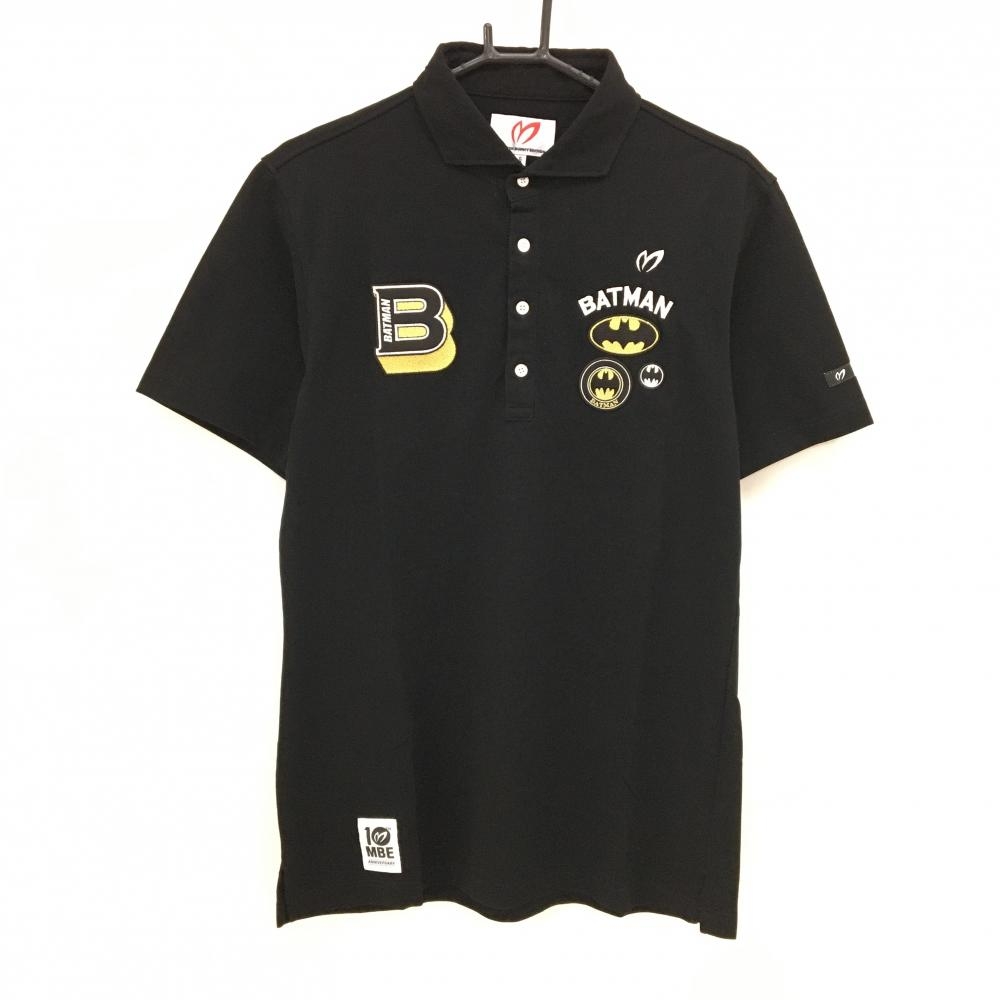 【美品】マスターバニー×バットマン 半袖ポロシャツ 黒×白×ゴールド 10周年 ワッペン メンズ 6(XL) ゴルフウェア MASTER BUNNY EDITION