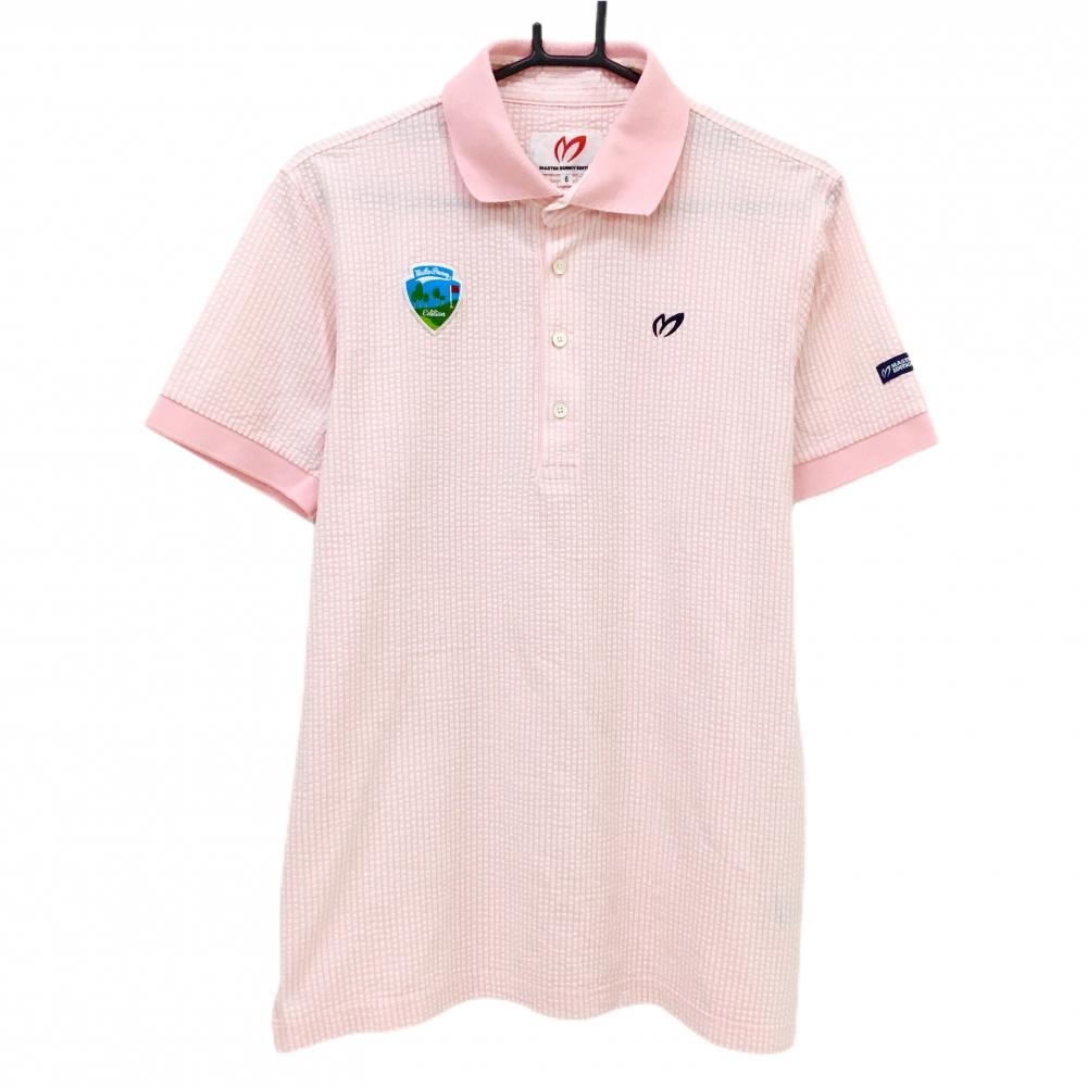 【美品】マスターバニー 半袖ポロシャツ ライトピンク×白系 ストライプ サッカー生地  メンズ 6(XXL) ゴルフウェア MASTER BUNNY EDITION