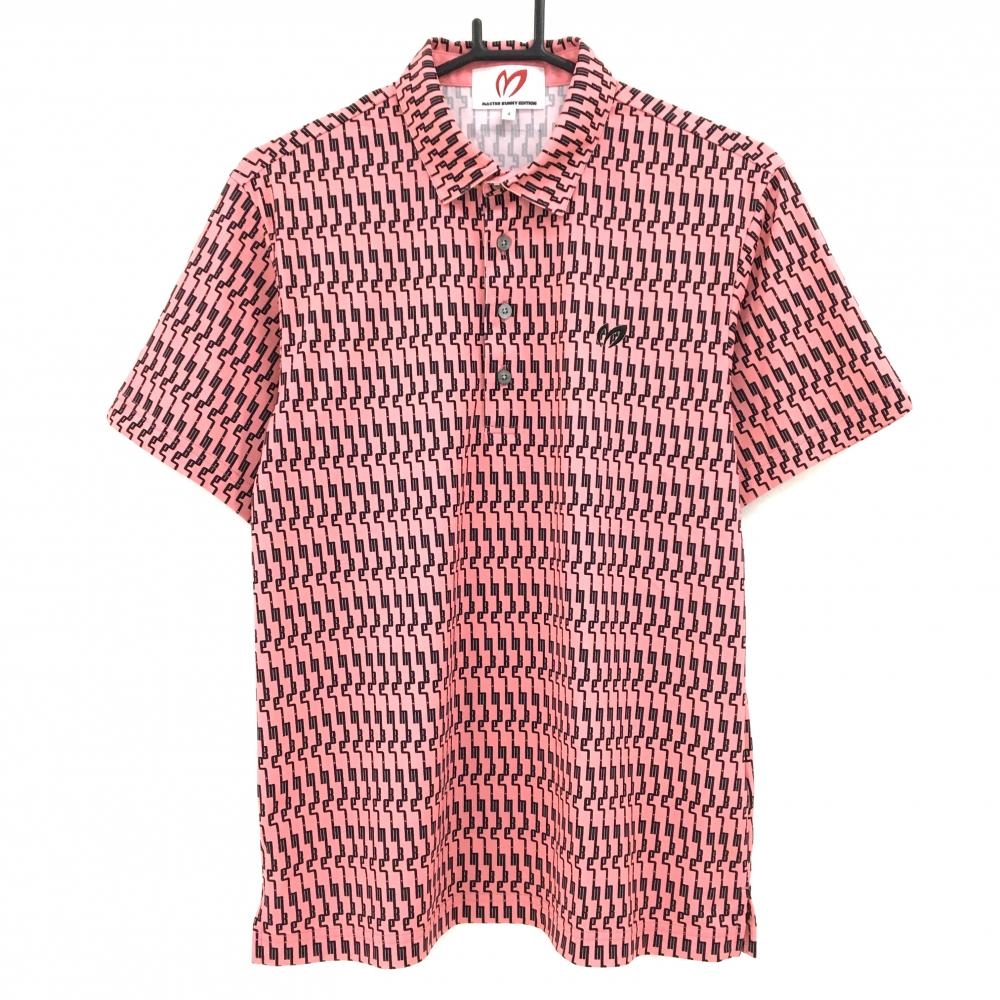 【超美品】マスターバニー 半袖ポロシャツ ピンク×黒 ロゴ総柄  メンズ 4(M) ゴルフウェア 2024年モデル MASTER BUNNY EDITION