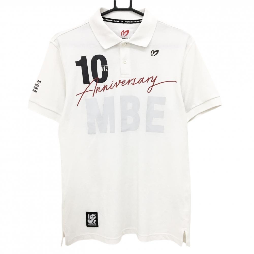 マスターバニー 半袖ポロシャツ 白系×レッド×ダークグレー フロントロゴ 10周年 メンズ 4(M) ゴルフウェア MASTER BUNNY EDITION