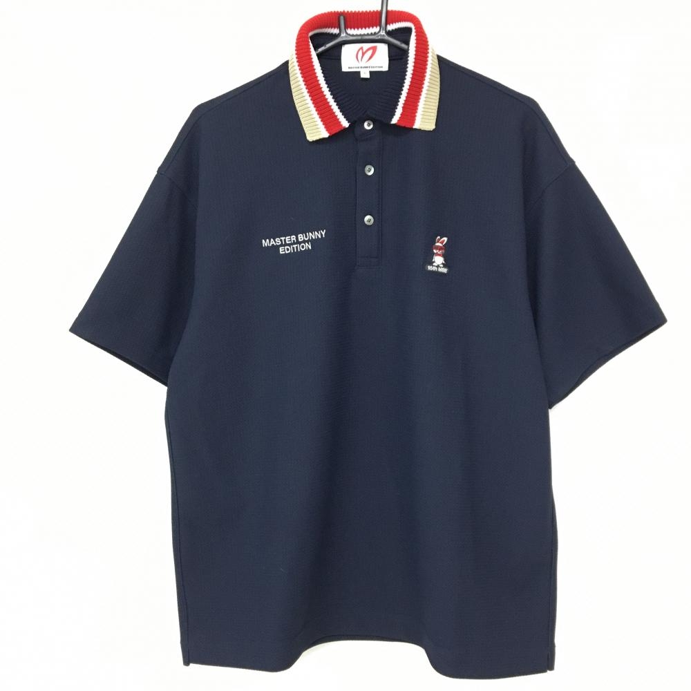【超美品】マスターバニー 半袖ポロシャツ ダークネイビー 襟ニット メンズ 5(L) ゴルフウェア 2025年モデル MASTER BUNNY EDITION