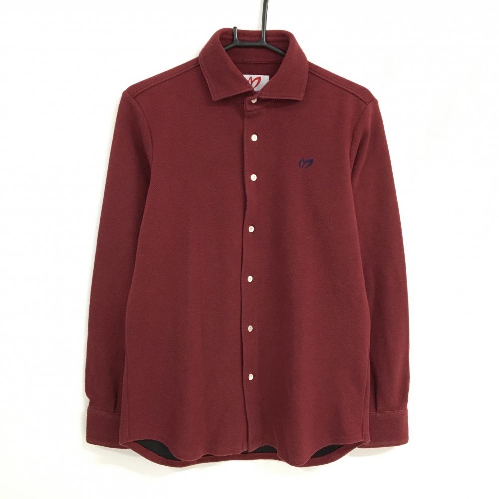 マスターバニー 長袖シャツ ボルドー系 胸ロゴ刺しゅう ウール混 メンズ 5(L) ゴルフウェア MASTER BUNNY EDITION