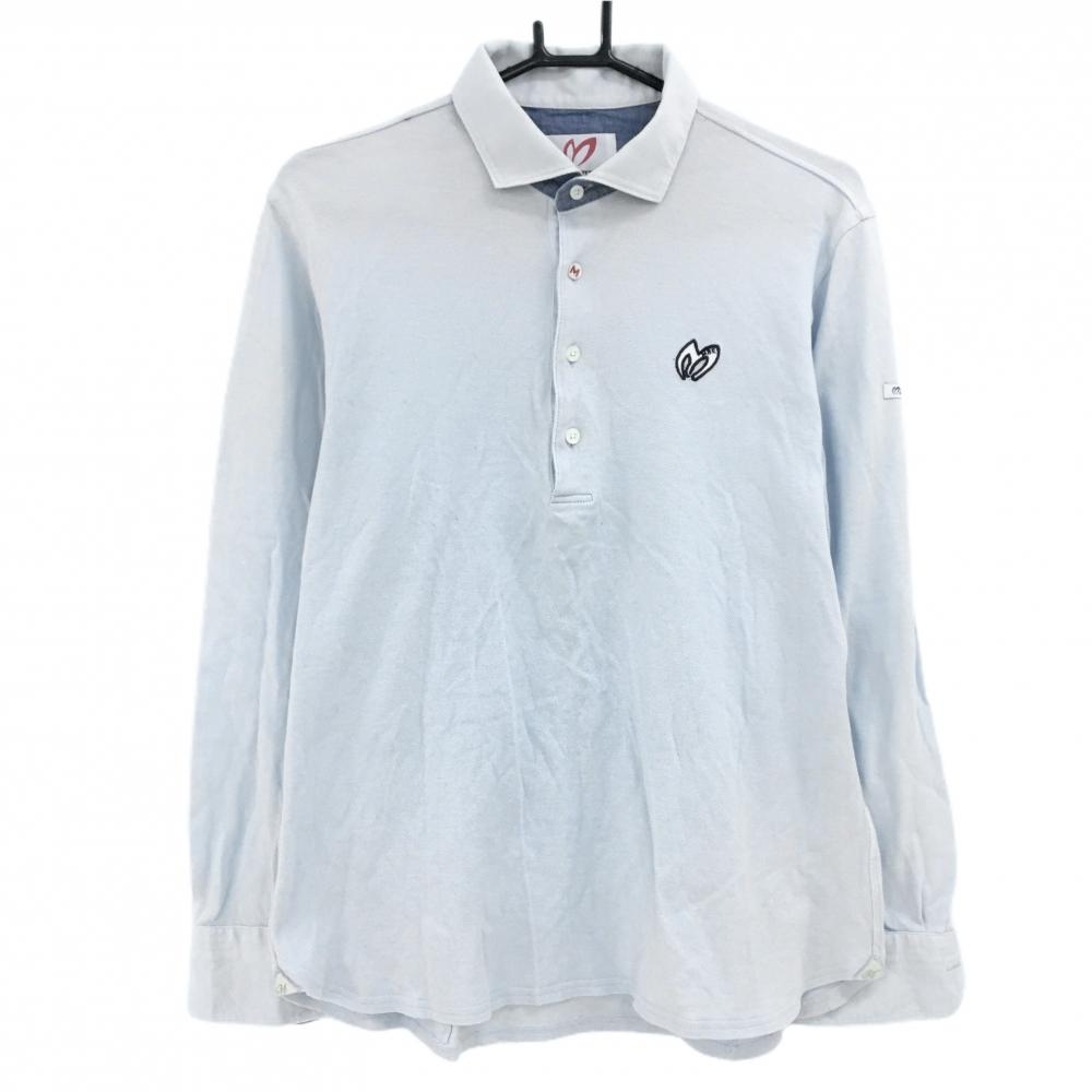 マスターバニー 長袖ポロシャツ ライトブルー 襟裏チャーム着脱可 ロゴ メンズ 5(L) ゴルフウェア MASTER BUNNY EDITION