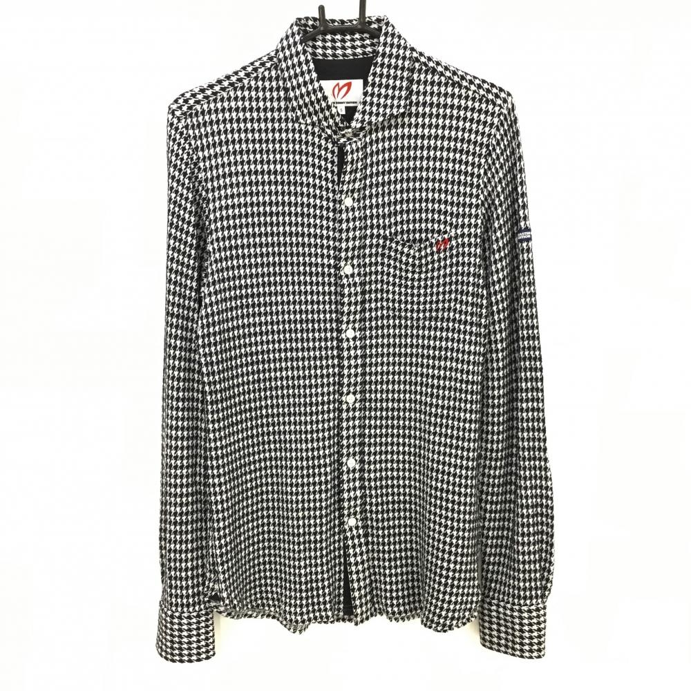 【超美品】マスターバニー 長袖シャツ 白×黒 千鳥格子 ストレッチ メンズ 5(L) ゴルフウェア MASTER BUNNY EDITION