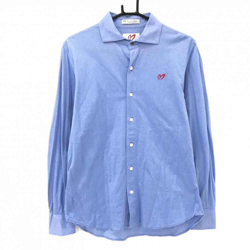 マスターバニー 長袖シャツ ライトブルー系×レッド Grandi & Rubinelli 胸ロゴ刺しゅう  メンズ 6(XL) ゴルフウェア MASTER BUNNY EDITION