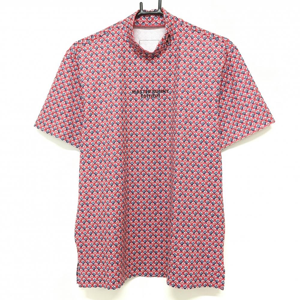 【超美品】マスターバニー 半袖ハイネックシャツ レッド×ネイビー メンズ 4(M) ゴルフウェア 2023年モデル MASTER BUNNY EDITION