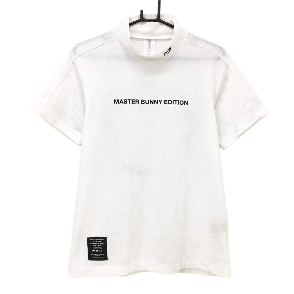 【超美品】マスターバニー 半袖ハイネックシャツ 白 織生地 ロゴ黒 メンズ 4(M) ゴルフウェア 2023年モデル MASTER BUNNY EDITION