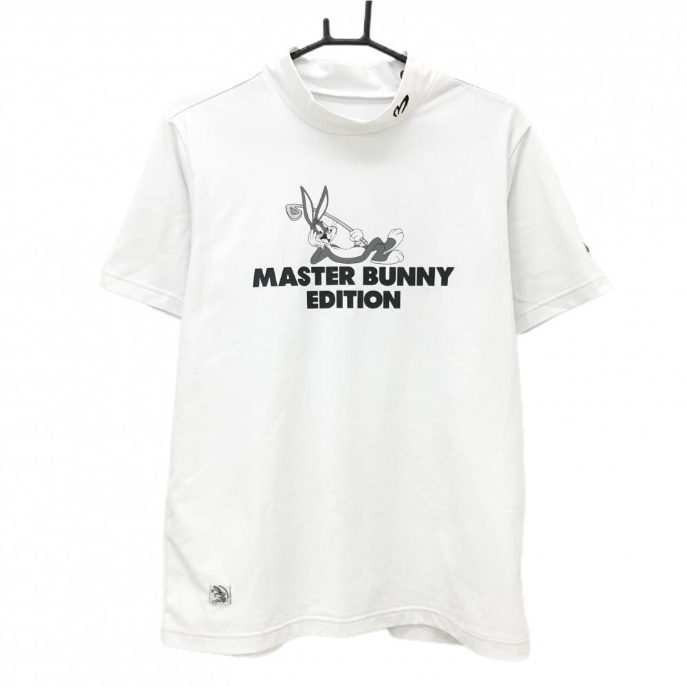 【美品】マスターバニー×LOONEY TUNES 半袖ハイネックシャツ 白×黒 メンズ 4(M) ゴルフウェア 2023年モデル MASTER BUNNY EDITION