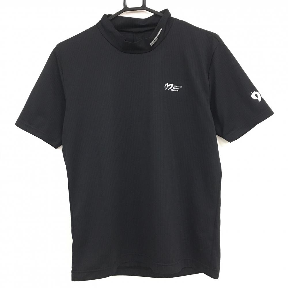 【超美品】マスターバニー 半袖ハイネックシャツ 黒×ダークネイビー ストライプ地模様 メンズ 4(M) ゴルフウェア MASTER BUNNY EDITION