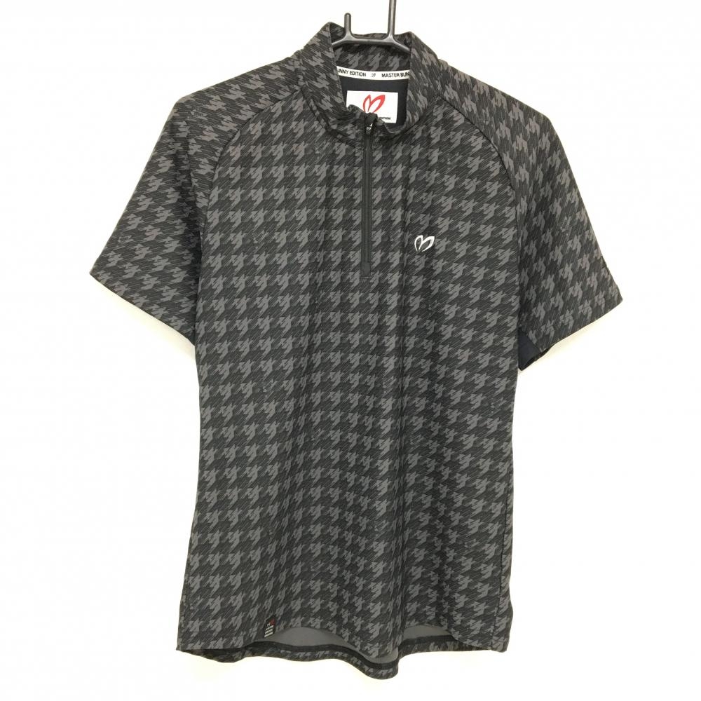 【超美品】マスターバニー 半袖ハイネックシャツ 黒×グレー 千鳥格子 ハーフジップ メンズ 4(M) ゴルフウェア MASTER BUNNY EDITION