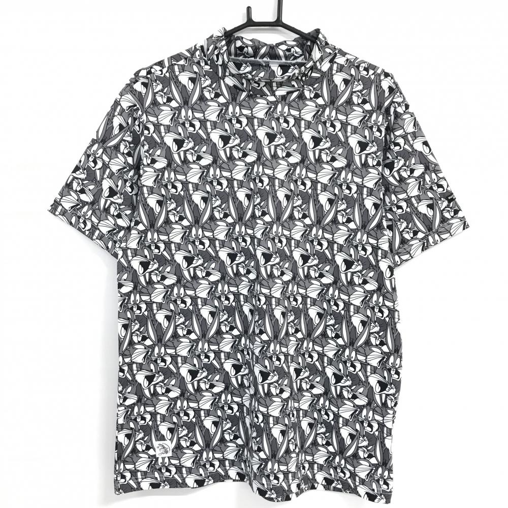 【美品】マスターバニー×LOONEYTUNES 半袖ハイネックシャツ グレー×白 メンズ 5(L) ゴルフウェア 2023年モデル MASTER BUNNY EDITION
