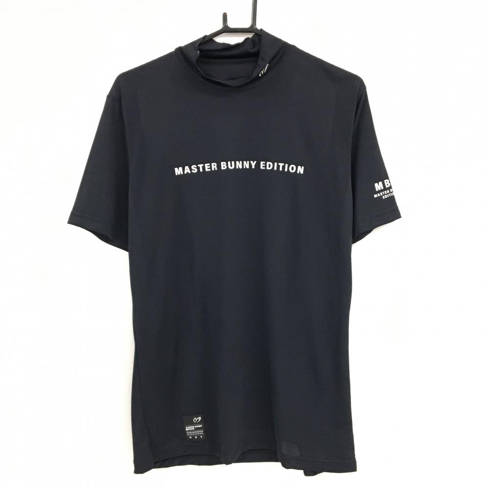 【超美品】マスターバニー 半袖ハイネックシャツ 黒 ロゴプリント メンズ 5(L) ゴルフウェア MASTER BUNNY EDITION