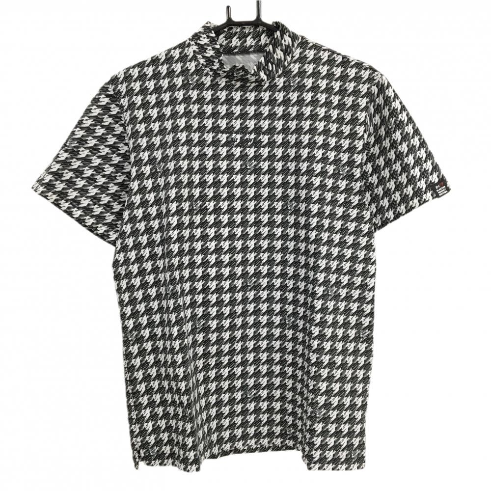 【美品】マスターバニー 半袖ハイネックシャツ 黒×白 千鳥格子 フロントロゴ  メンズ 5(L) ゴルフウェア MASTER BUNNY EDITION