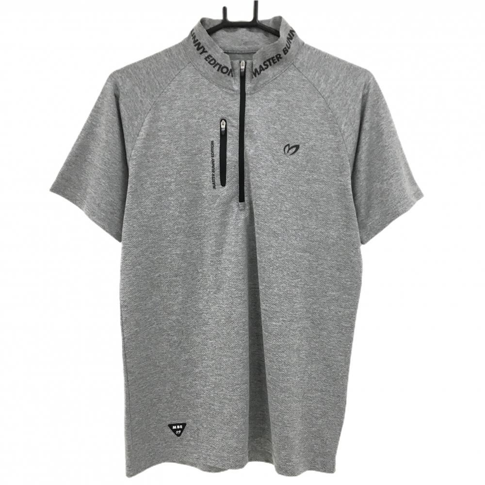 【超美品】マスターバニー 半袖ハイネックシャツ グレー×黒 ネックロゴ ハーフジップ  メンズ 4(M) ゴルフウェア MASTER BUNNY EDITION