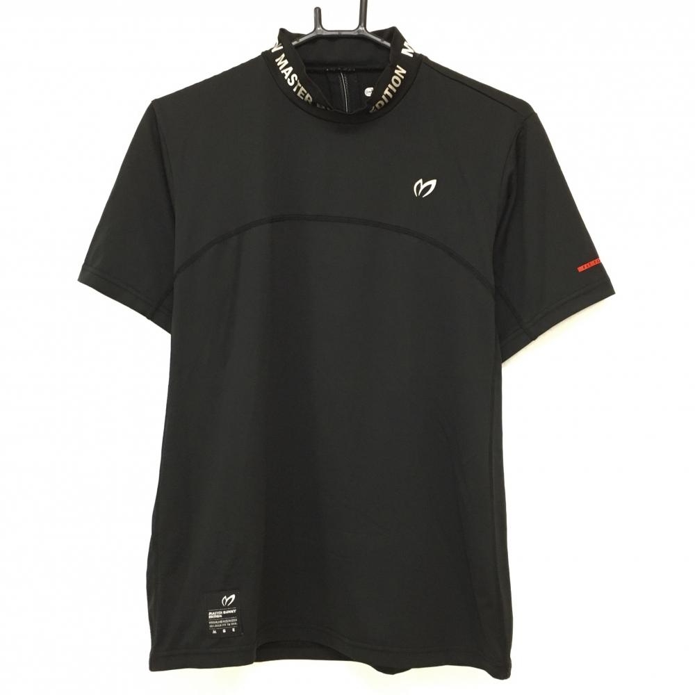 【美品】マスターバニー 半袖ハイネックシャツ 黒×シルバー ネック英字ロゴプリント メンズ 4(M) ゴルフウェア MASTER BUNNY EDITION