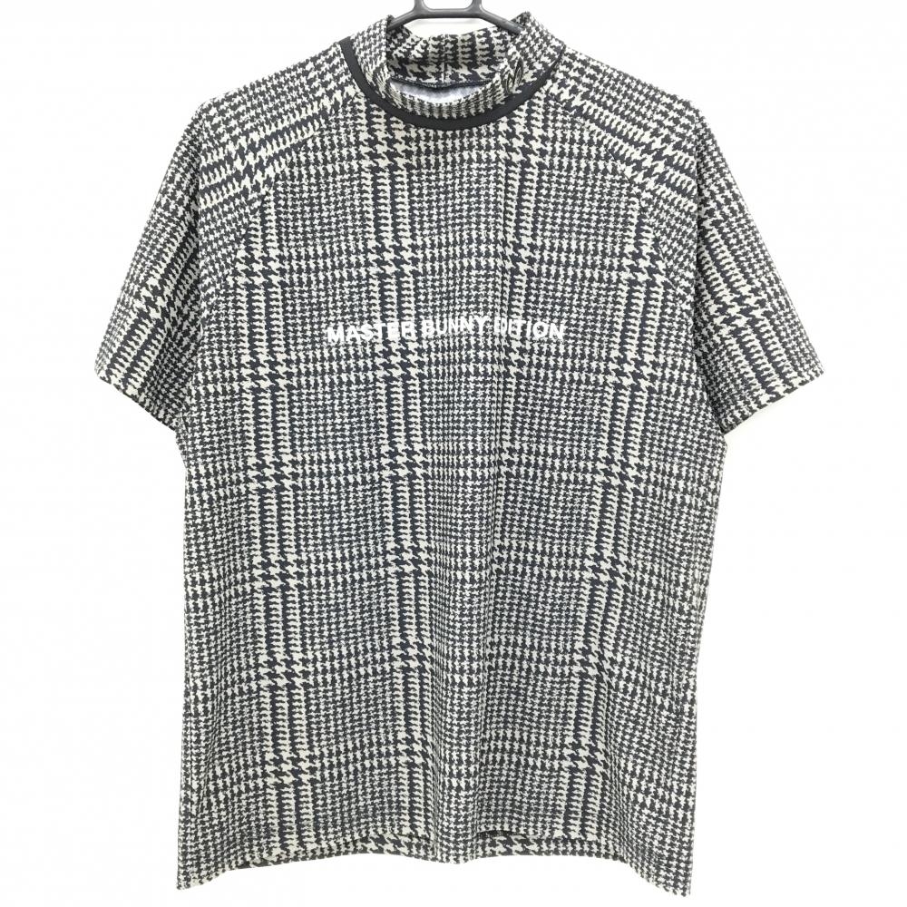 【超美品】マスターバニー 半袖ハイネックシャツ グレージュ系×黒 グレンチェック風  メンズ 5(L) ゴルフウェア MASTER BUNNY EDITION